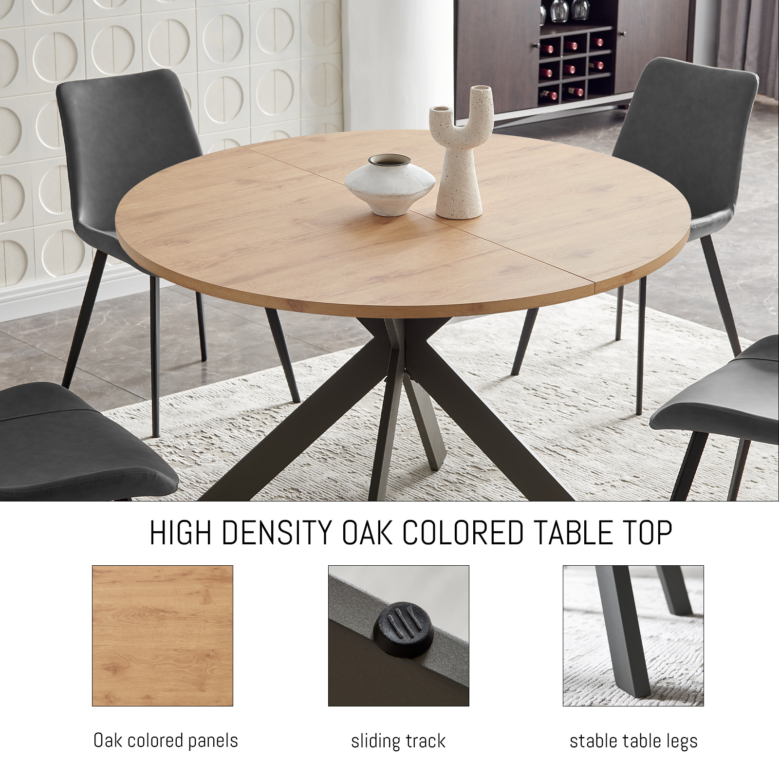 46.4" Round Dining Table Set, Mid Century Modern Round Dining Table for 4-6 Person, Steel Legs, Leisure Coffee Table for Kitchen Dining Room, Save Space