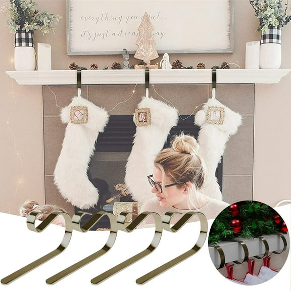 LHWEN Stocking Holders for Mantle Set of 4 with Non-Slip Pads Adjustable Design Heavy Duty for Mantel Fireplace Decoration Perfect for Hanging Christmas Stockings Ornaments Garlands All-Season