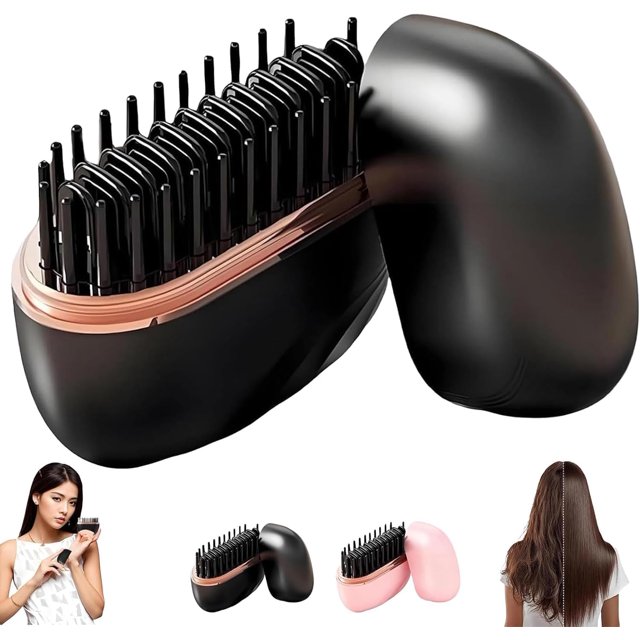 Glambrush Mini Hair Straightener,2-In-1 Mini Cordless Hair Straightener Comb With 3 Heat Settings,30s Fast Heating,Anti-Scald Shell,Hair Straightener For All Hair Types,Travel,Home Use (Black)