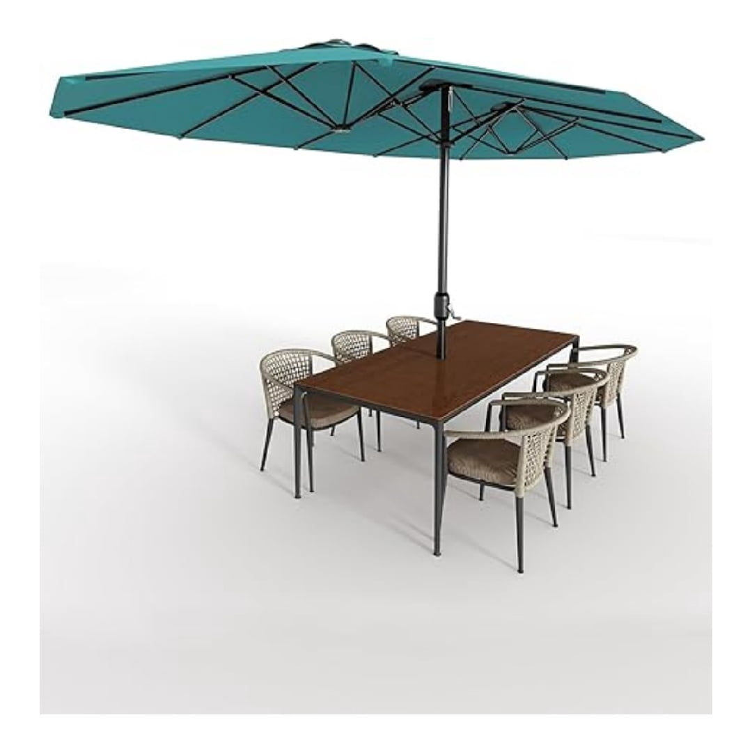 13FT Outdoor Umbrellas for Patio, Double-Sided Rectangular Patio Umbrella Market Umbrella with Base Waterproof and Windproof Fade Resistant Canopy for Deck Pool Garden Backyard