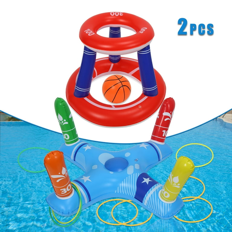 Pack of 2 Pool Toys Games Set, Floating Basketball Hoop Inflatable Cross  Ring Toss, Fun Summer Water Games Pool Accessories Party Games for Kids  Adults Family 