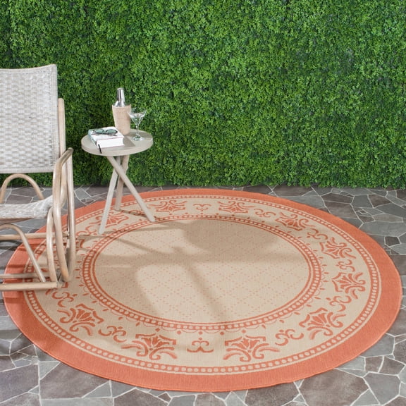 Safavieh Courtyard Eva Oriental Indoor/Outdoor Area Rug, Natural/Terracotta, 5'3" x 5'3" Round