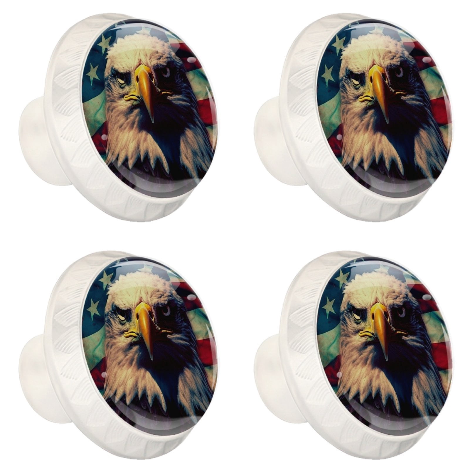 4 Pcs Eagle and American Flag Knobs for Kitchen Cabinet Cupboard Dresser Bookcase Drawer Pulls Handles Round Home Decor