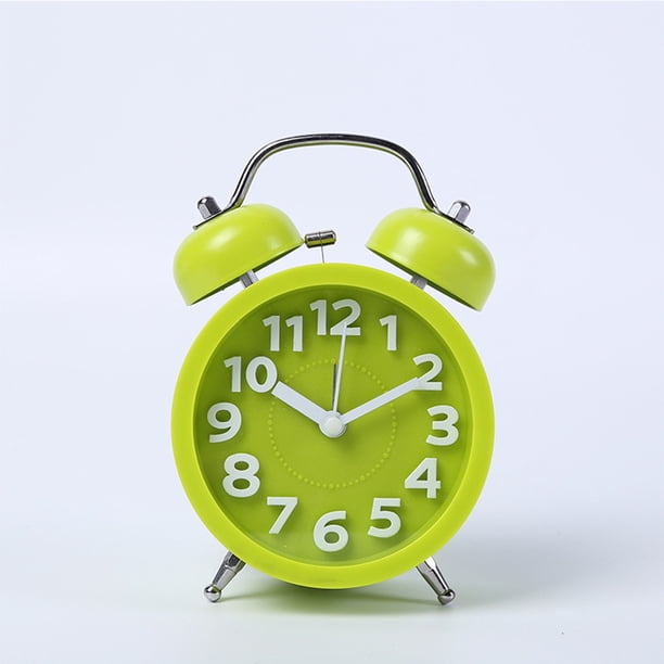 Mini reloj despertador analógico vintage clásico de 3 pulgadas que no hace tictac con luz de fondo, reloj de viaje con pilas, reloj despertador redondo con dos campanas para niños (verde menta 3D) Adepaton SNFLD290-1