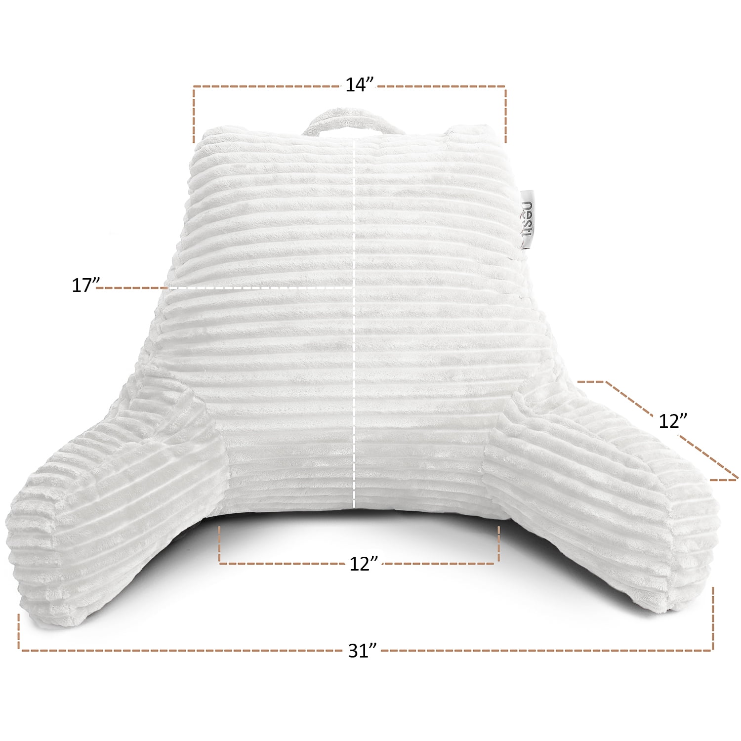 Nestl Reading Pillow Plus Portable Lap Desk Stand Bed Rest Pillow with Arms - Medium, White