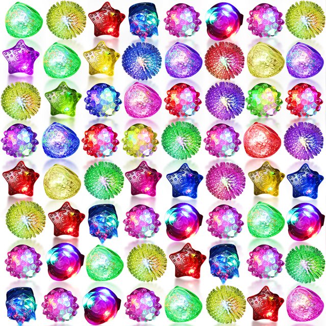 216 Pieces Light Up Rings 6 Style Flashing Glow in the Dark Jelly LED Rings Bumpy Rubber Blinking Light Up Party Favor for Dance Raves Parties Prizes