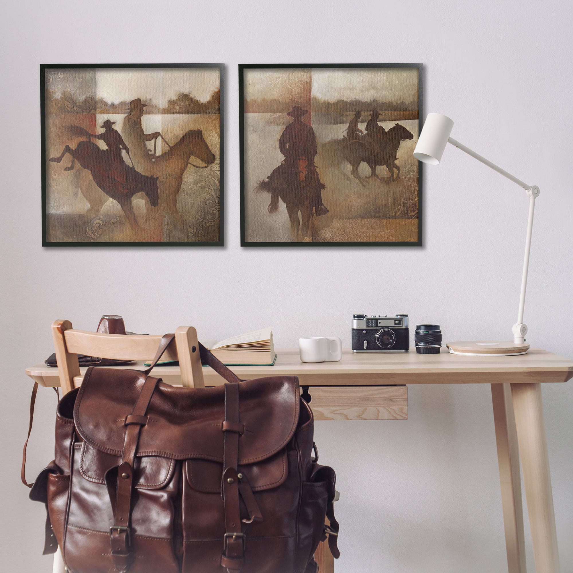 Stupell Industries Rodeo Cowboy Silhouette Animals & Insects Painting Black Framed Art Print Wall Art, 24 x 24, Set of 2