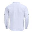 thumbnail image 6 of Men's Linen Shorts Set with Long Sleeve Button Up Cardigan Shirt Turned Down Collar Casual Two Piece Outfit for Beach Vacation Golf Travel | AESTIVO,White 2XL, 6 of 9