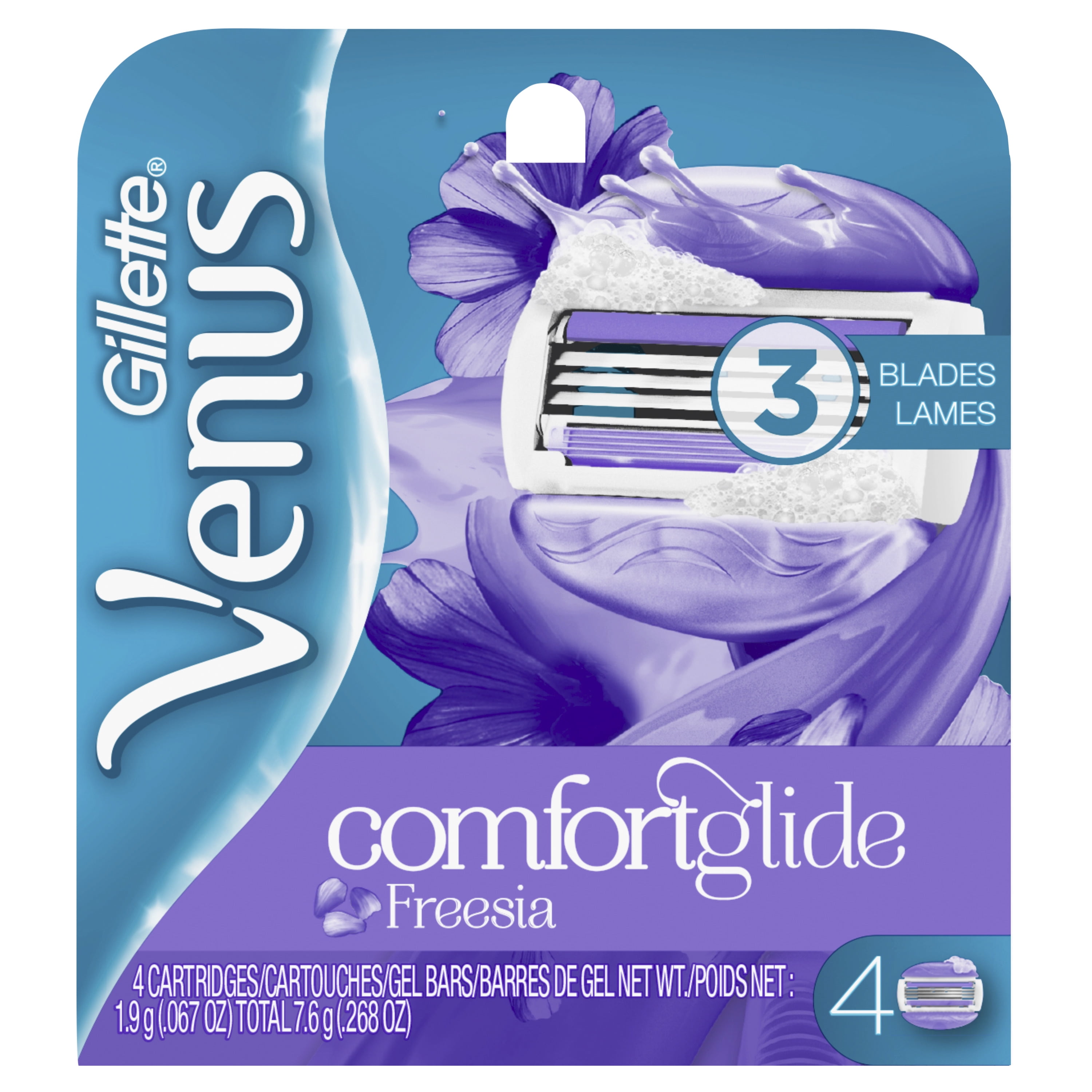 Gillette Venus ComfortGlide Freesia Womens Razor Blades, 4 Refills