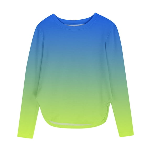 Going Out Tee Shirts for Children Boy Girl Summer Fall Long Sleeve Boat Neck Gradient Graphic Slim Tunic with Slit Tops T shirt Child 2025 Clothes Fashion