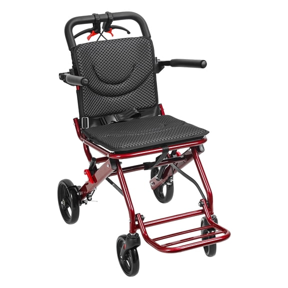 ZNNT Foldable Transport Wheelchairs for Adults, Lightweight 18.5lbs Travel Wheelchair with 8" Rear Wheels & Hand Brakes, Portable Aluminum Alloy Wheelchair, Supports 175lbs Capacity