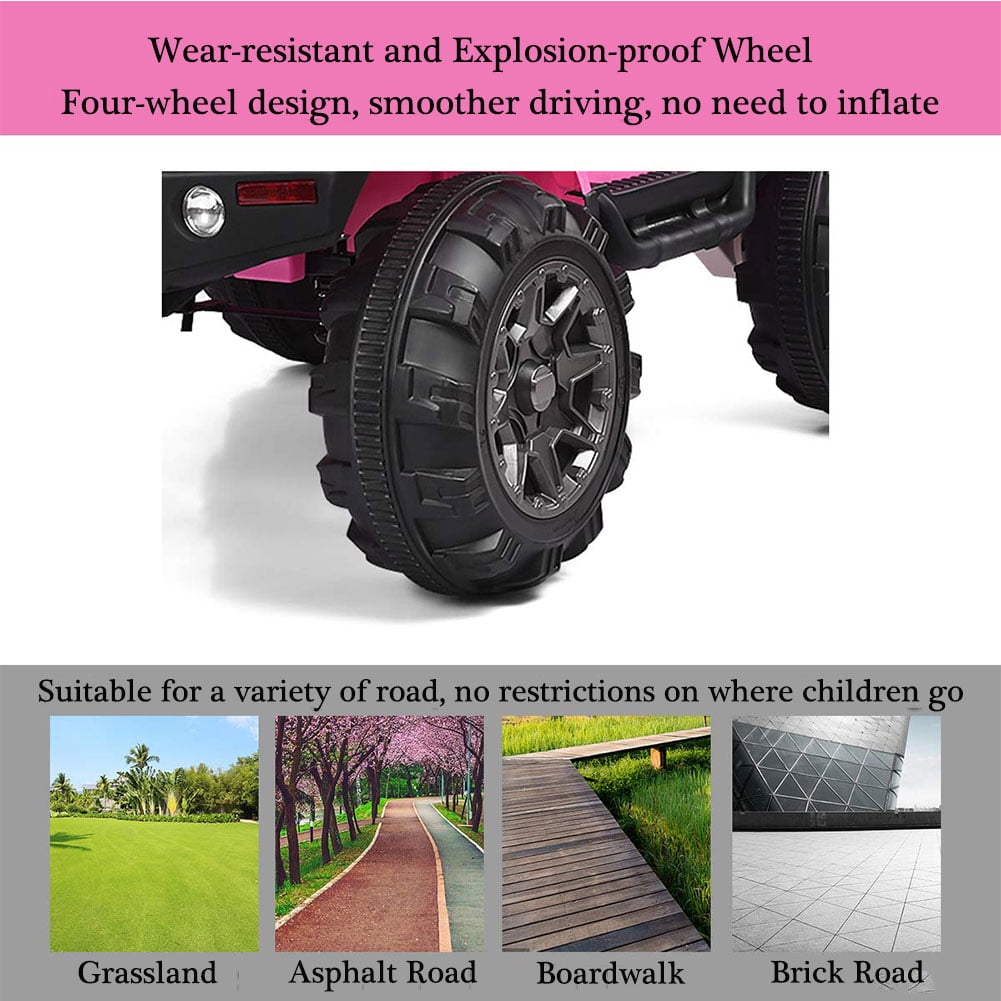Kepooman 12V Kids Ride on Electric Car, Kids Ride-On Truck Car with Remote Control and LED Lights, 3 Speeds, Spring Suspension, Pink