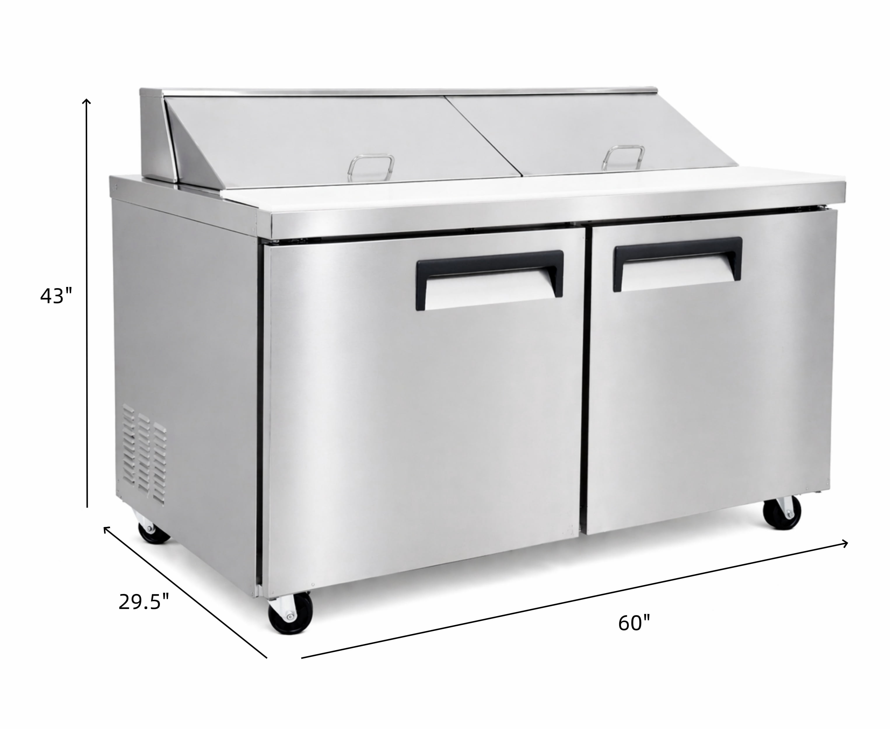 60 in Commercial Sandwich Prep Table Refrigerator, Dual Lid Top, 16 x 1/6 Pan Capacity, Stainless Steel, NSF Certified, 2 Door