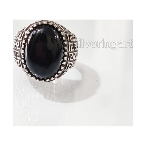 Black Onyx Mans Ring, Natural Black Onyx, December Birthstone, Silver Jewelry, 925 Silver Ring, Birthday Gift, Heavy Mens Ring, Arabic Design, Ottoman Style Ring, Christmas, Turkey Mens Signet Ring