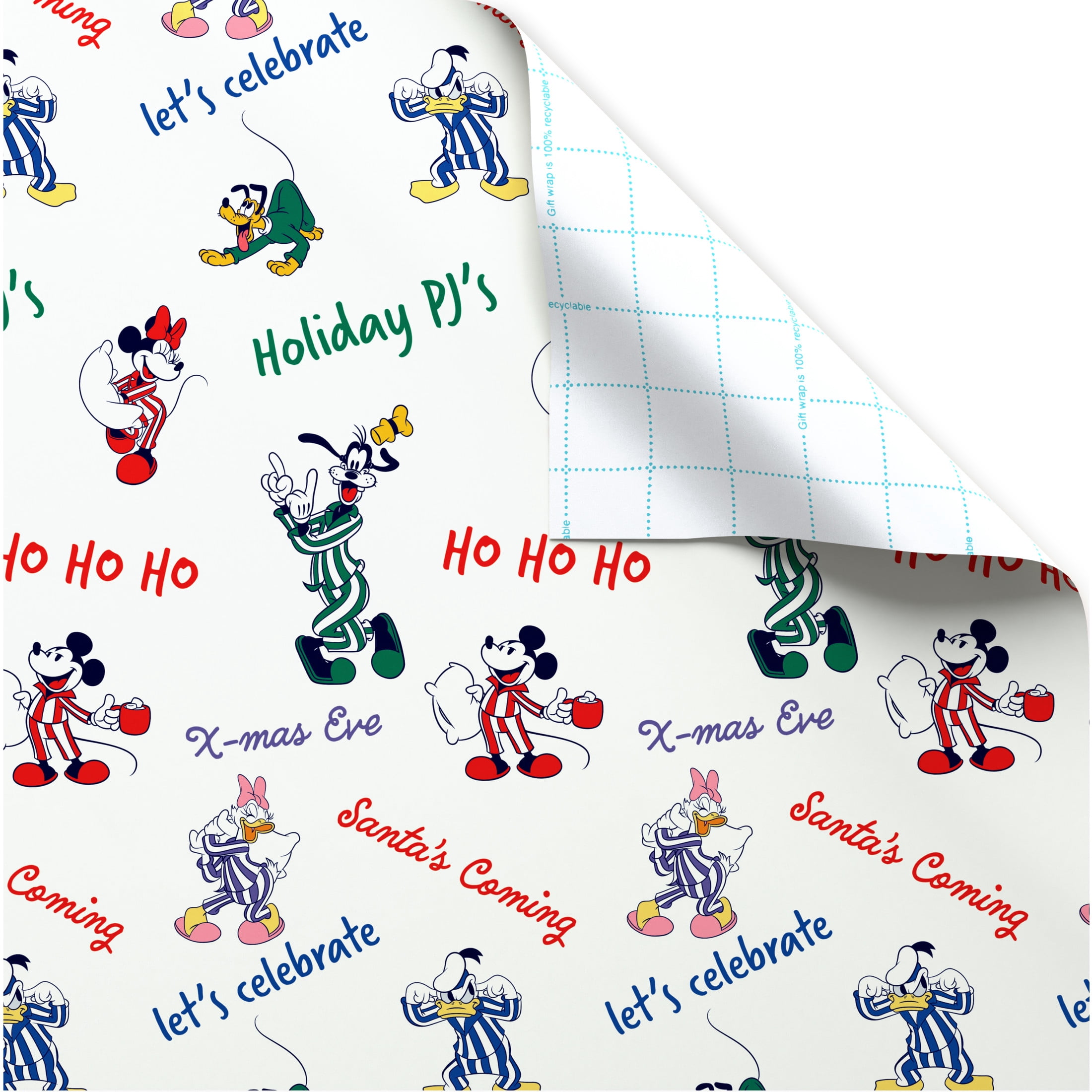 Plus Mark 40 in. Disney's Mickey and Friends PJs White Christmas Wrapping Paper with Cutlines (60 Sq. ft., 1-Roll)