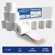 Receipt Paper Roll 3 x 95 Alliance POS carbonless, 3 Ply White/Canary/Pink, 72 Carton | Pallet