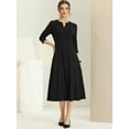thumbnail image 3 of DARING DIVA Work Office Elegant 3/4 Sleeve V Neck A-Line Dress M Black, 3 of 6