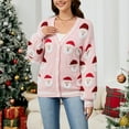 thumbnail image 5 of larppty Christmas Sweater Cardigan for Women Y2K Button Dwon Santa Graphic Cardigan Ugly Xmas Open Front Sweater (Pink, S), 5 of 8