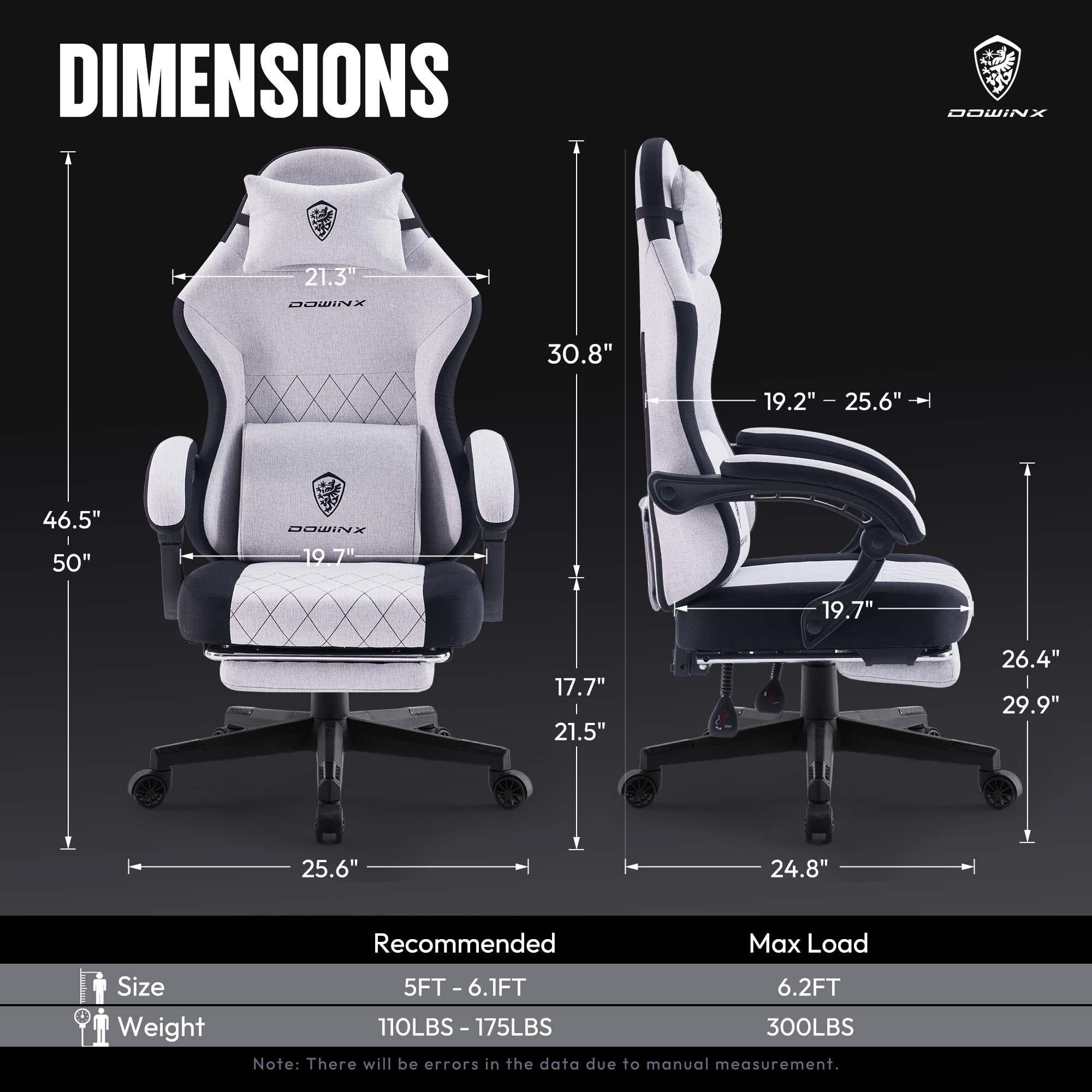 Dowinx Fabric Gaming Chair with Massage Lumbar Support, High Back Ergonomic Computer Chair with Footrest for Adult, Grey