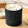 thumbnail image 5 of Better Homes & Gardens Warm Leathered Amber Scented Cotton 2-Wicks Ribbed Mecury Glass Jar Candle with Wooden Lid 12oz, 5 of 7