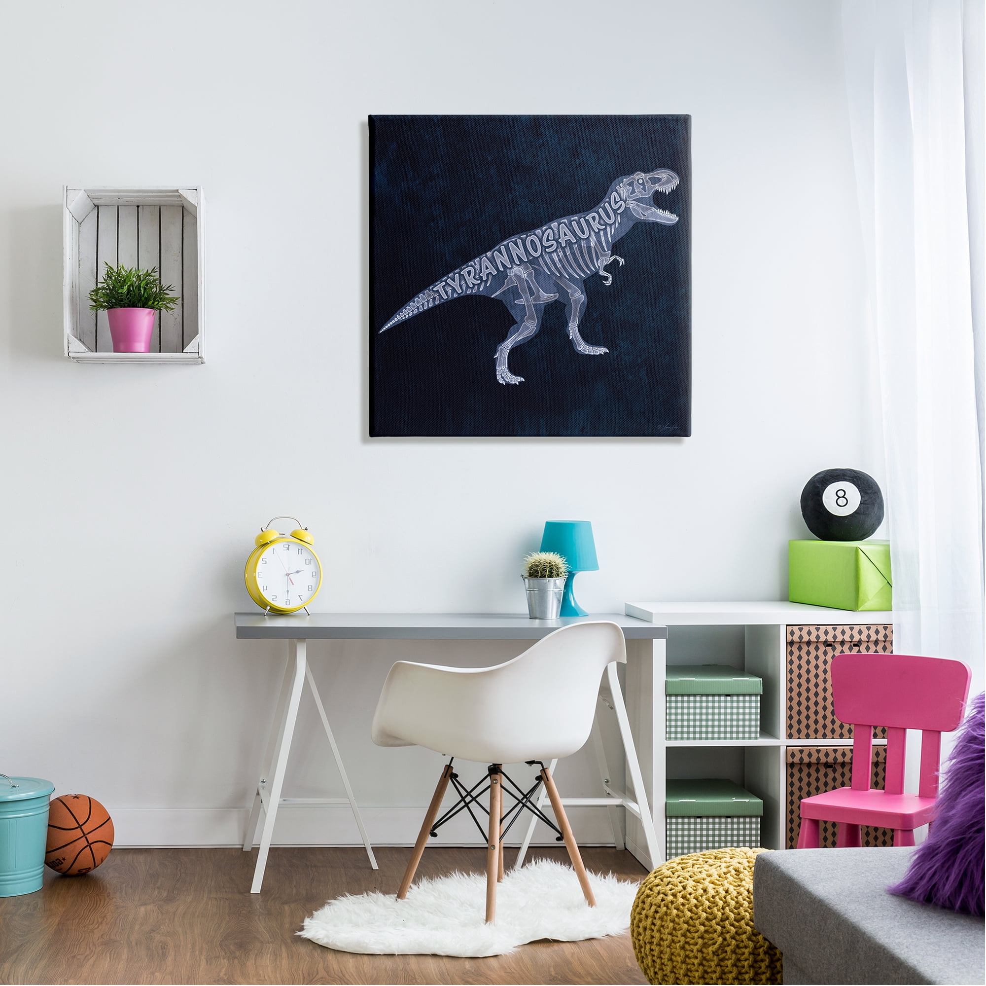 Stupell Industries Blue T-Rex Skeleton Animals & Insects Painting Gallery Wrapped Canvas Art Print Wall Art, 30 x 30