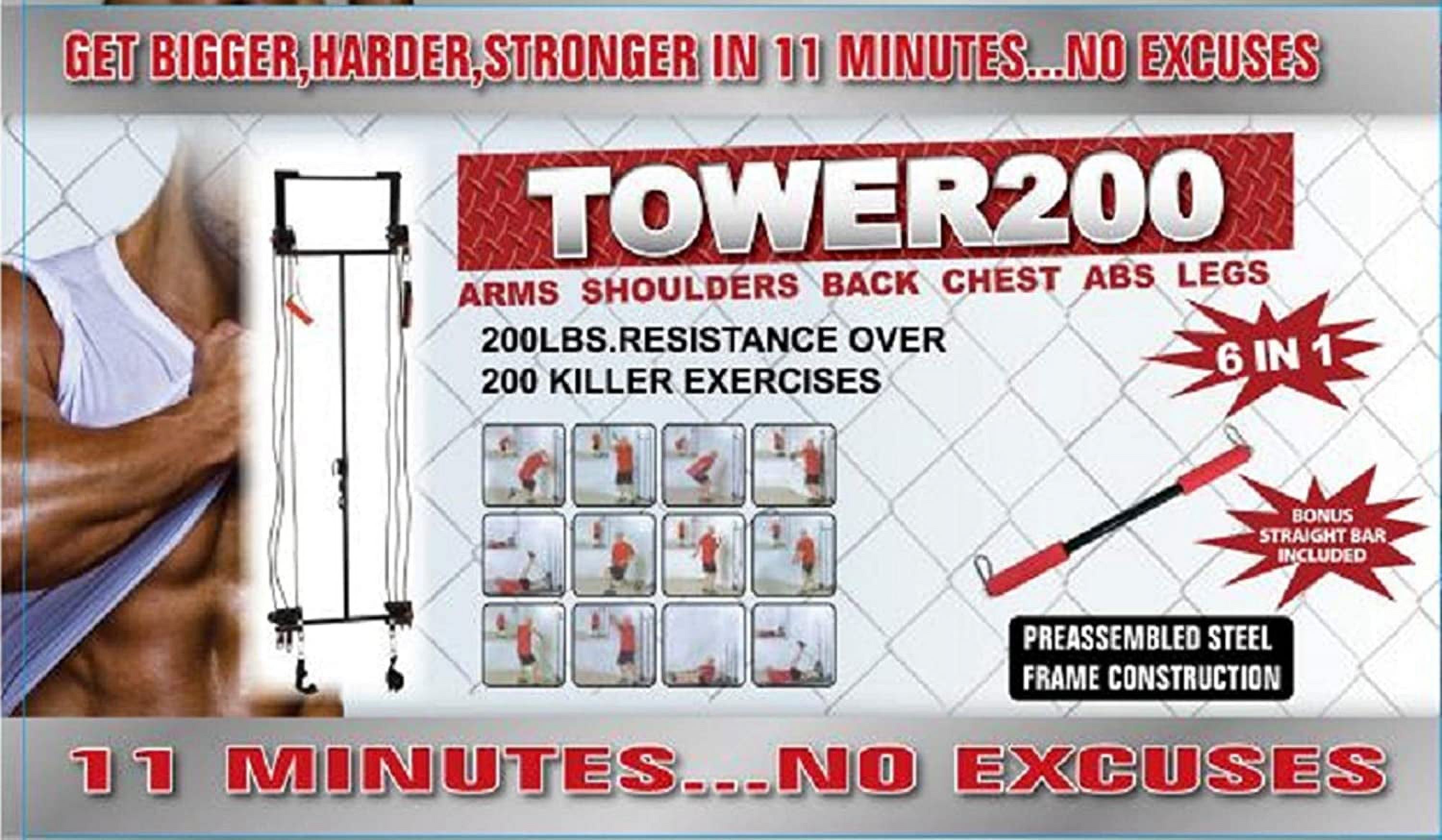Body Tower 200 Complete Gym Doorway Fitness Set with Exercise Bands for Men & Women - Resistance Bands, Straight Bar, Anti Aging, Weight Loss