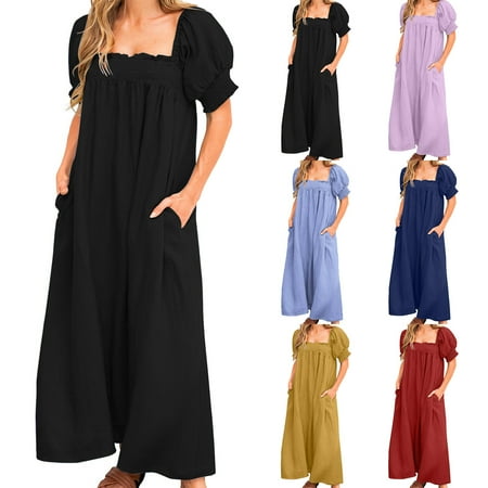 

Tejiojio Maternity/Labor/Nursing Clothing Clearance Pregnant Womans Summer Puff Sleeve Square Neck Loose Maxi Dress Pocketed Babydoll Dress Casual Long Dresses