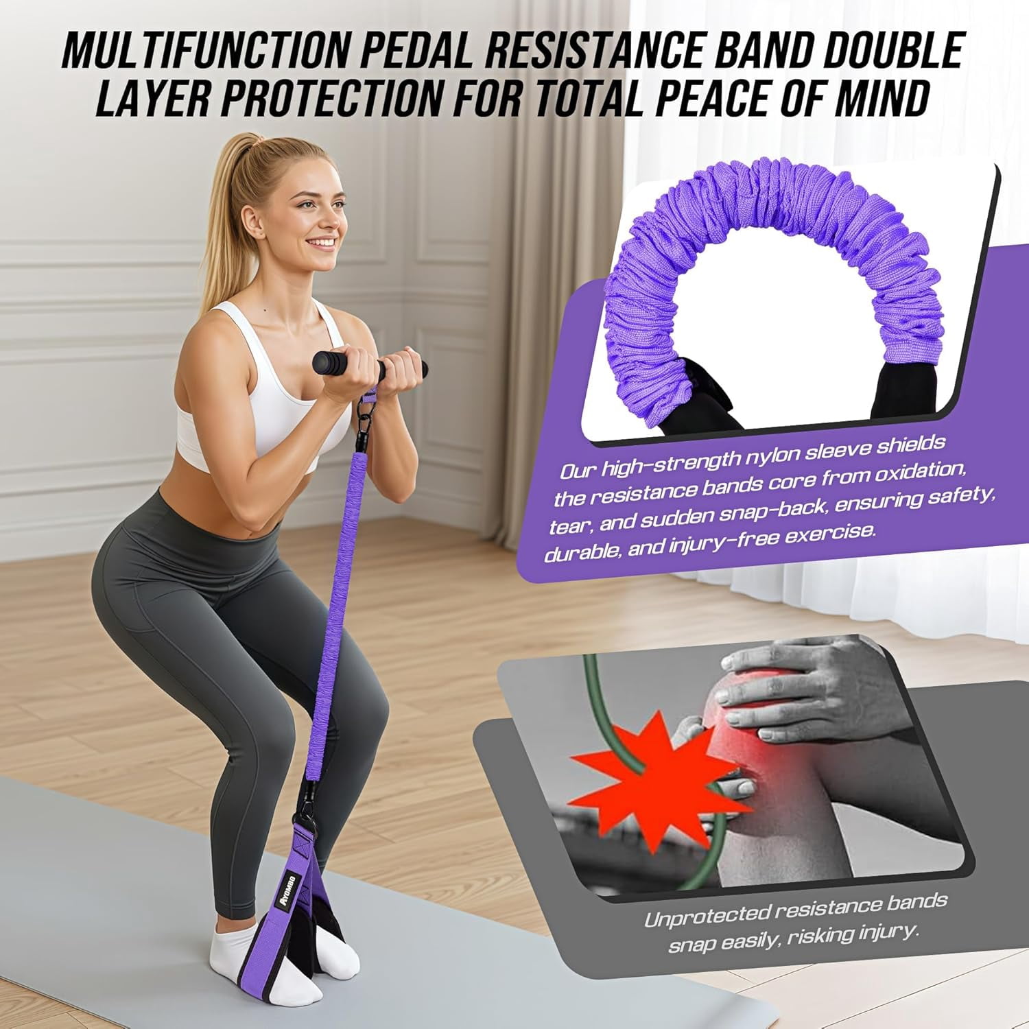 RNPFOR Upgrade Pedal Resistance Band with Handle, Adjustable Tube Foot Pedal Device Puller Exercise Bands, for Abs Arm Leg Waist Workout