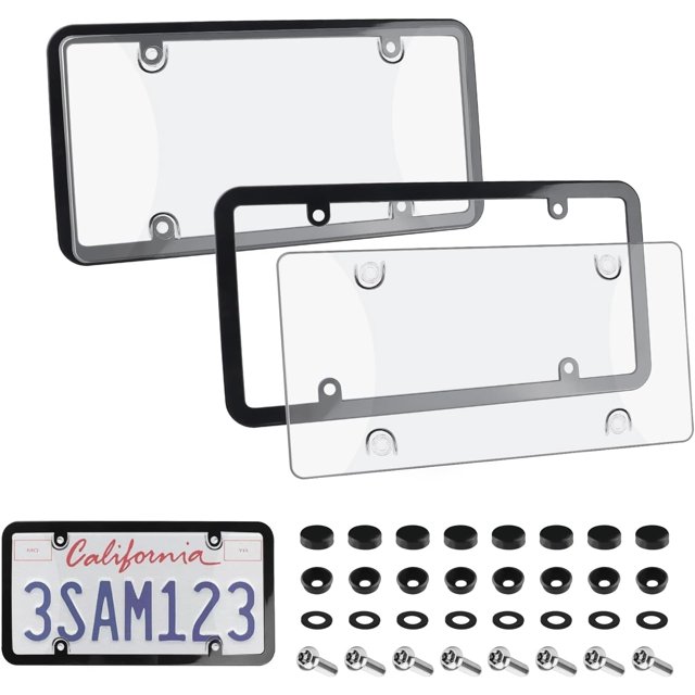 2-Pack Car License Plate Frames & License Plate Protector,Unbreakable Car Plates Frame Protector Kit with Screws Caps,Essential Cars Licence Plates Frame Holder Protectors