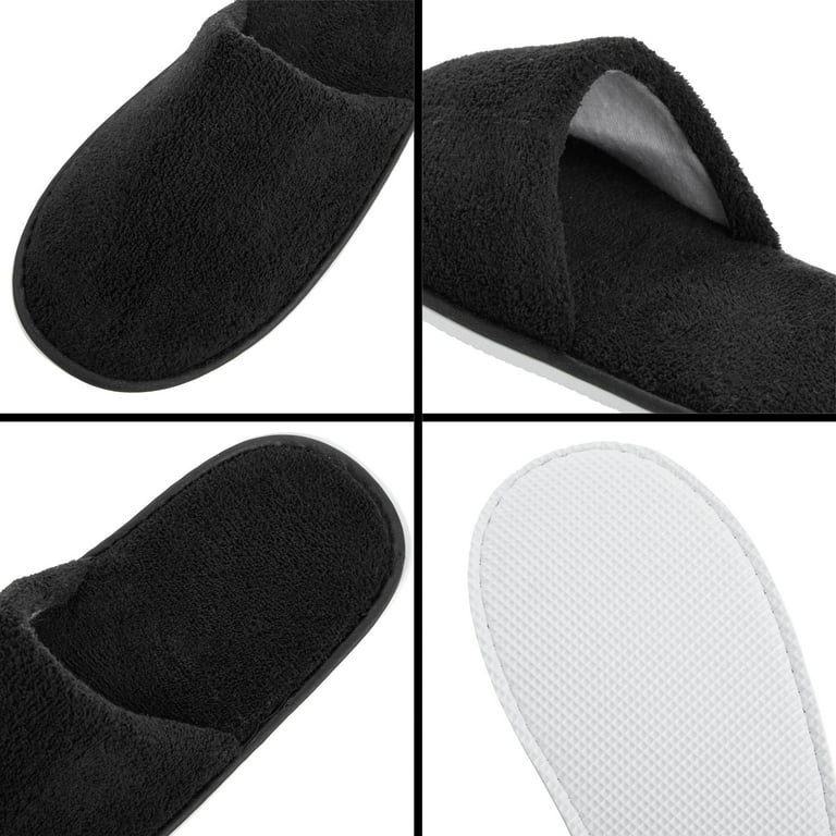 12 Pairs Disposable Slippers for Guests Bulk Pack for Hotel Spa Shoeless Home Black US Men Size 11 Women 12