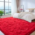 thumbnail image 4 of ZENELESS 9'x12' Red Plush Shaggy Rug, Extra Large Soft Indoor Modern Fluffy Carpet for Stylish Home Decor, 4 of 7