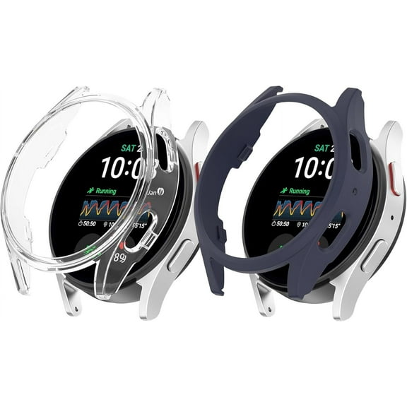 KOMI 2 Pack Protective Case for Samsung Galaxy Watch 7 40 44mm, Hard PC Protector Cover Bumper Bezel Drop-proof Shell Sleeve for Galaxy Watch 7 Smartwatch Case (Clear Dark Blue, 44mm)
