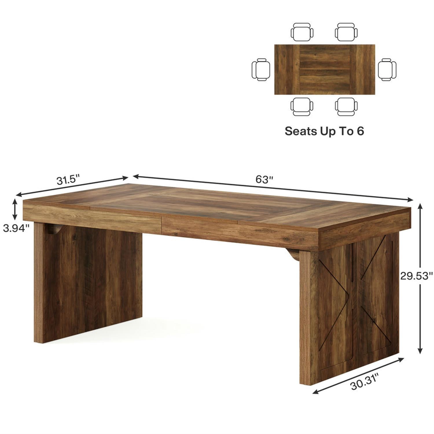 Demi Bonn 63" Wood Executive Computer Desk, Modern Duty Study Writing Gaming Table for Home Office, Rectangle Workstation, Brown