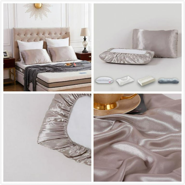 esafio Memory Elastic Band Pillow Case Satin Silk Pillowcase Solid