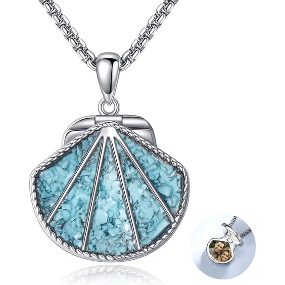 JUSORA Locket Necklace That Holds Pictures 925 Sterling Silver Seashell Photo Locket Necklace Jewelry Gifts for Women