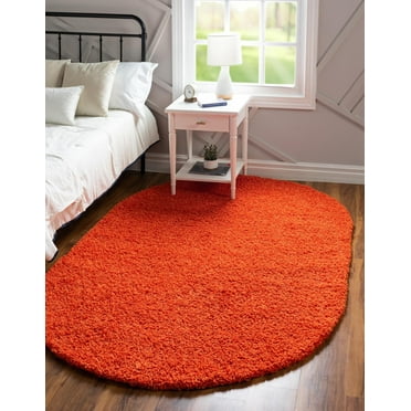 Rugs.com Solid Shag Collection Rug – 3' x 5' Oval Tiger Orange Shag Rug Perfect For Living Rooms, Large Dining Rooms, Open Floorplans