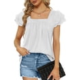 thumbnail image 2 of Tops for Women 2023,Womens Dressy Casual Shirts Lace Short Sleeve Square Neck Front Pleated Flowy Summer Blouse, 2 of 5