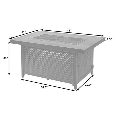 Fire Sense - Weyland Rectangular Aluminum LPG Fire Pit - Antique Bronze