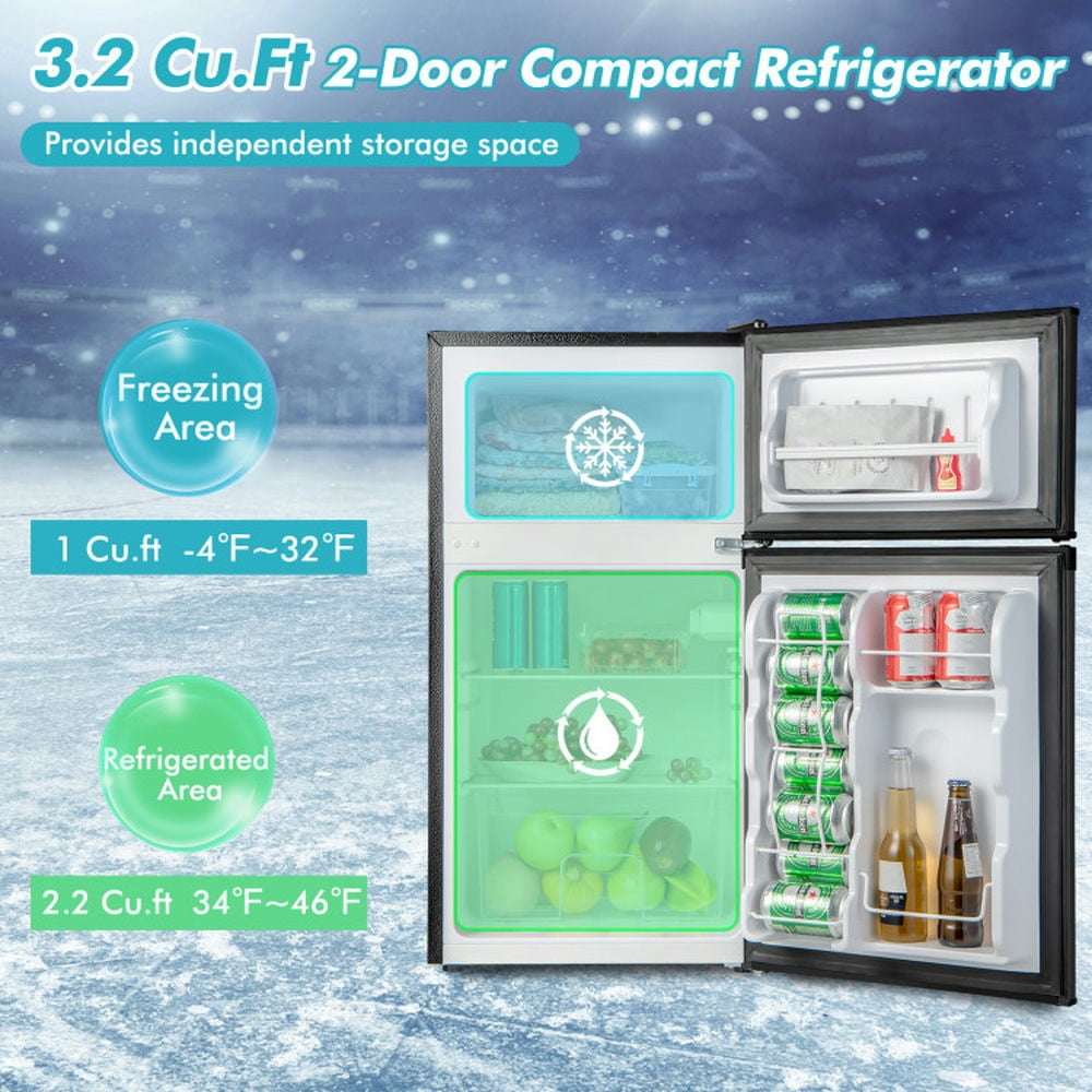 Topcobe 3.2 Cu. Ft Compact Mini Fridge with 5 Temperature Settings, Double Door Mini Fridge with Freezer for Bedroom Office or Dorm - Black
