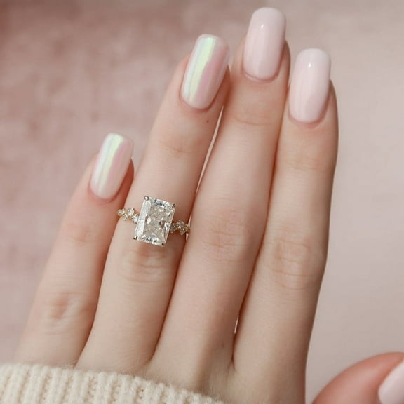 SOLITAIRE JEWELS 3.50CT Radiant Cut Moissanite Hidden Halo Cluster Engagement Ring for Women Solid 10k Yellow Gold