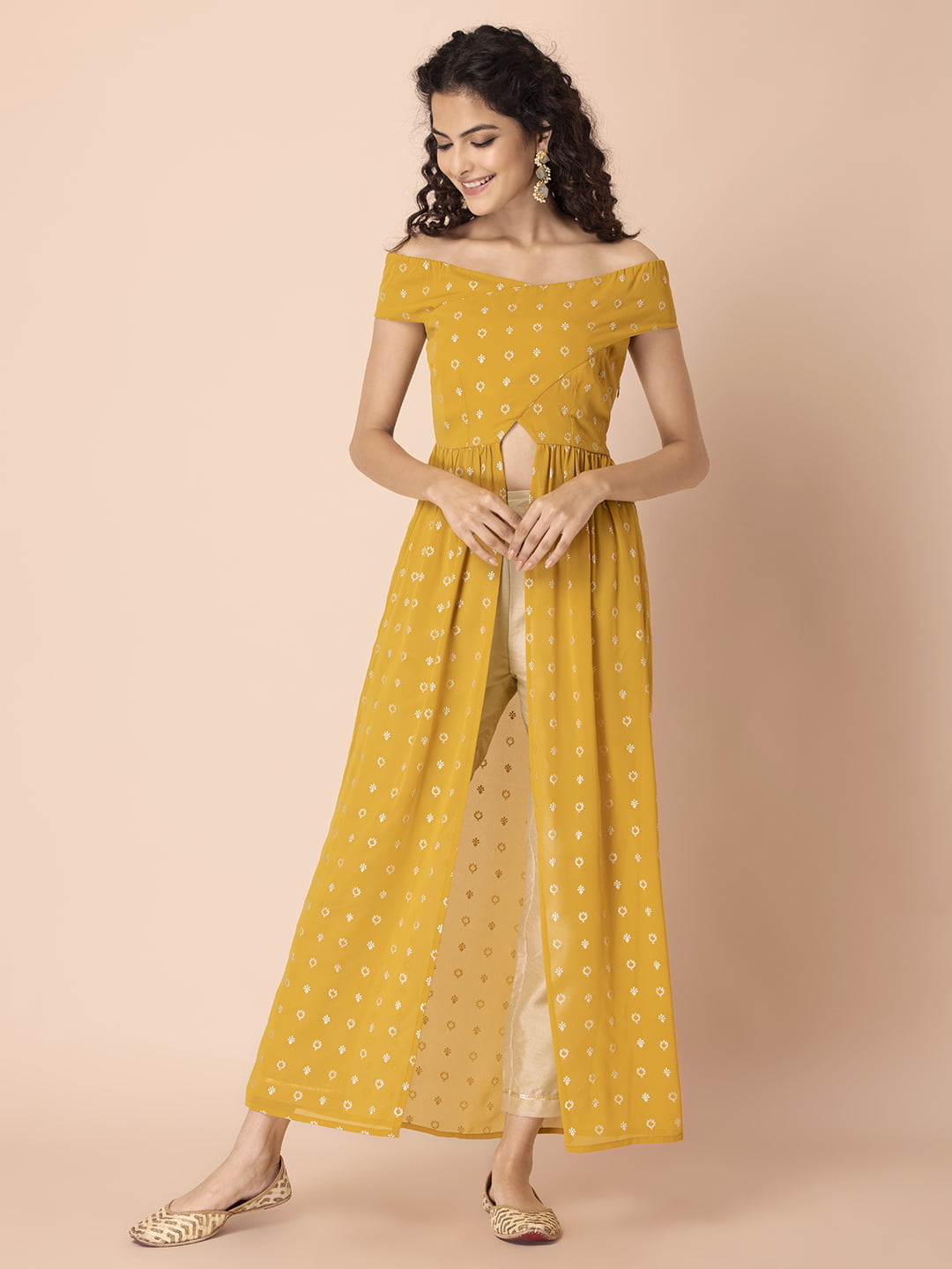Buy Women Yellow Block Print Cotton Kurta With Pants (Set Of 2) - Feed-Kurta-Sets  - Indya