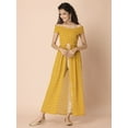 thumbnail image 5 of Indya Women's Yellow Mukaish Off Shoulder High Slit Kurta, 5 of 6