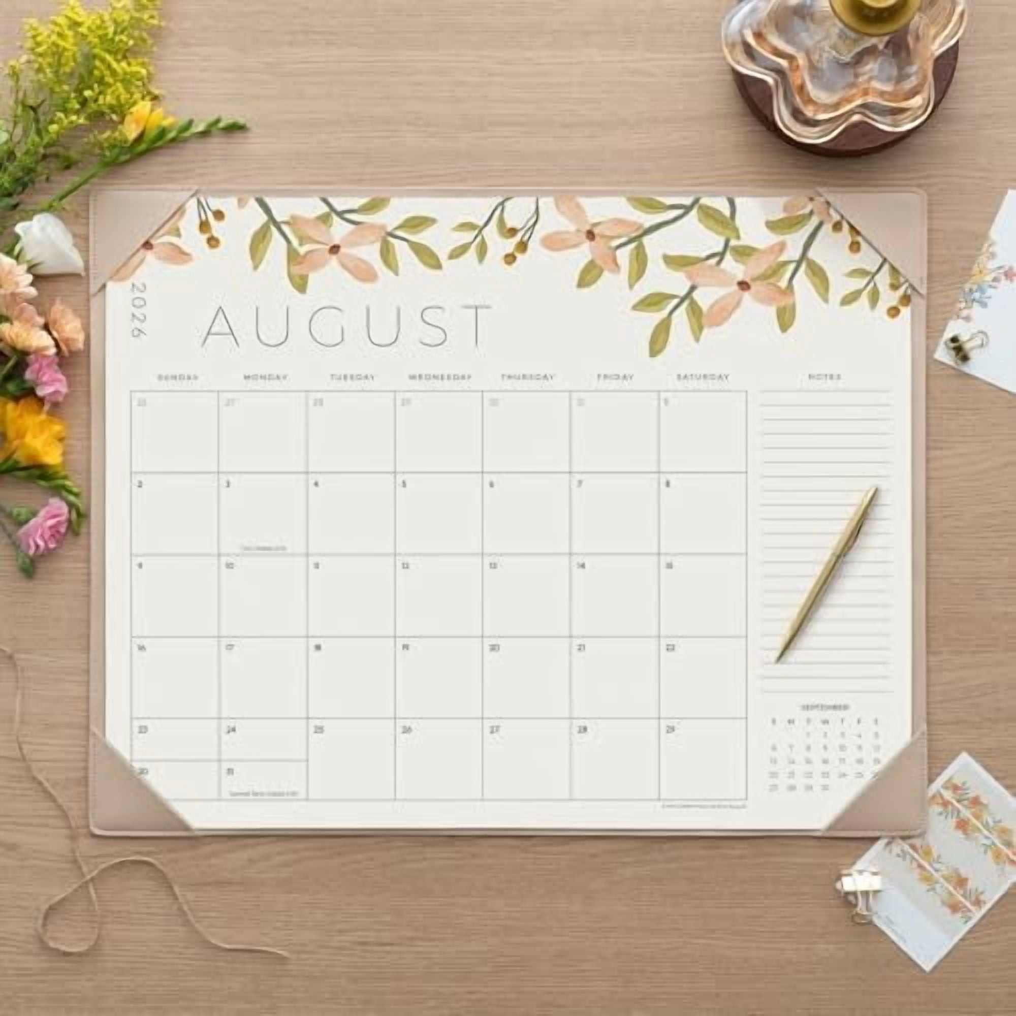 Desk Calendar 2026 with Desktop Mat, Jointown Large Desk Pad Calendar 22 x 17 Inch Runs From July 2026 to December 2027, Floral Design Calendar 2026 for Home School and Office (Apricot)