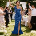 thumbnail image 2 of RFQWOVSR Womens Satin Side Slit Maxi Dress Bodycon Elegant Evening Formal Gown S, 2 of 5