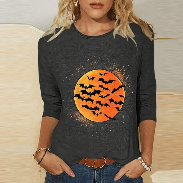 Wensltd Halloween Chemises pour Femmes T-Shirt Graphique Amusant Décontracté à Manches Courtes Tenue d'Automne