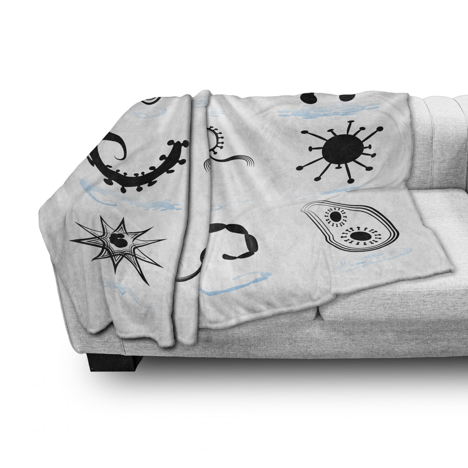 70 x 90 White Charcoal Grey and Blue Flannel Fleece Accent Piece Soft Couch Cover for Adults Microscopic Science Cellular Organisms Monochromatic Drawing Ambesonne Biology Throw Blanket 