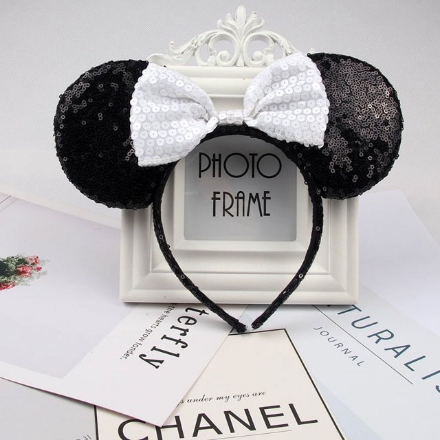 Accesorios para el cabello, diadema con lazo de lentejuelas de calidad, diadema con orejas negras de Mickey, horquilla de Minnie para el cabello, mini pinza para el cabello, opción de
