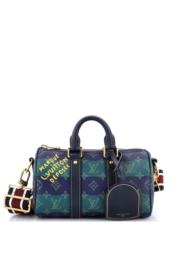 Pre-Owned Keepall Bandouliere Bag Limited Edition Marque Deposee Stripes Monogram Heritage Canvas 25 By Rebag