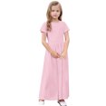 thumbnail image 4 of RXIRUCGD 2025 Vêtements d'Été pour Enfants Tout-Petits Filles Mignon Rayé Imprimé Manches Courtes Robe Extensible avec Poches Robe Longue en Ligne, 4 of 8