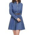 thumbnail image 4 of INSPIRE CHIC Women's Long Sleeves Above Knee Denim Shirt Dress with Belt M Blue, 4 of 6
